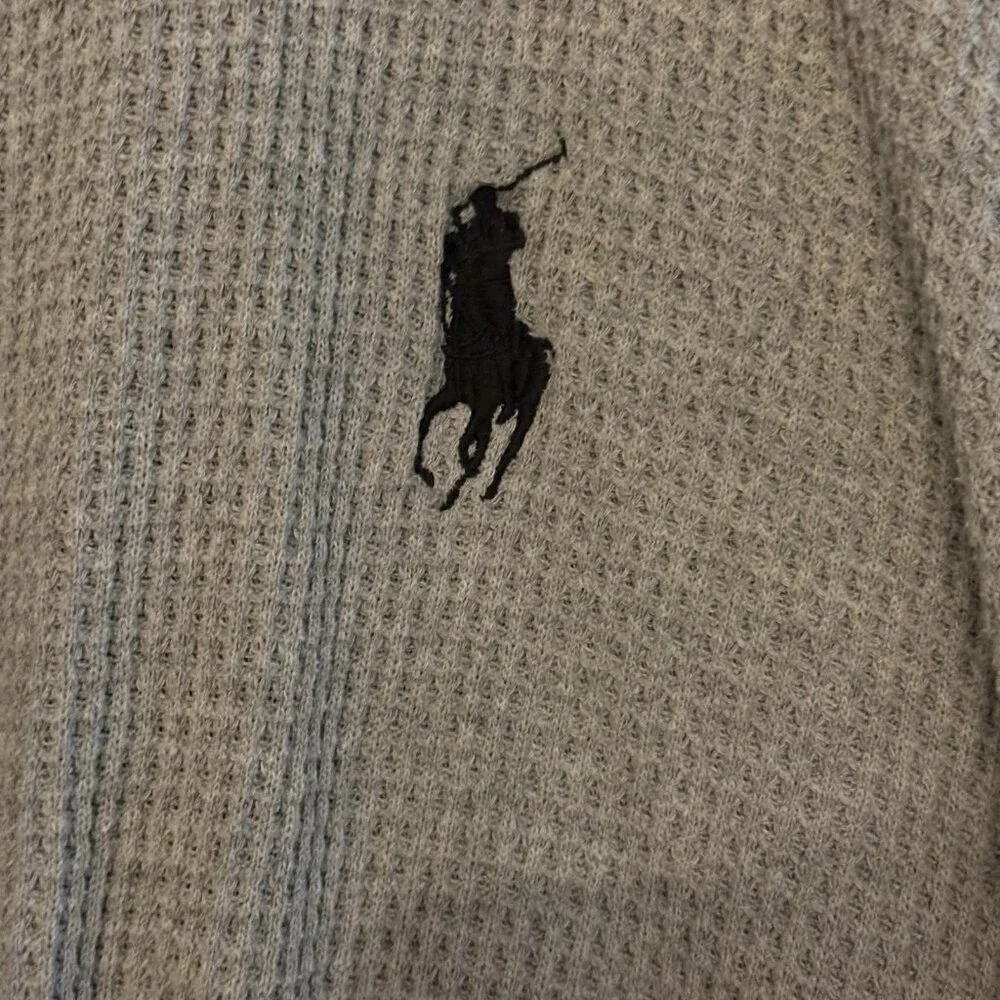 Polo Ralph Lauren Men's Hooded Thermal Robe Waffle Knit Beltes Pockets L XL Gray